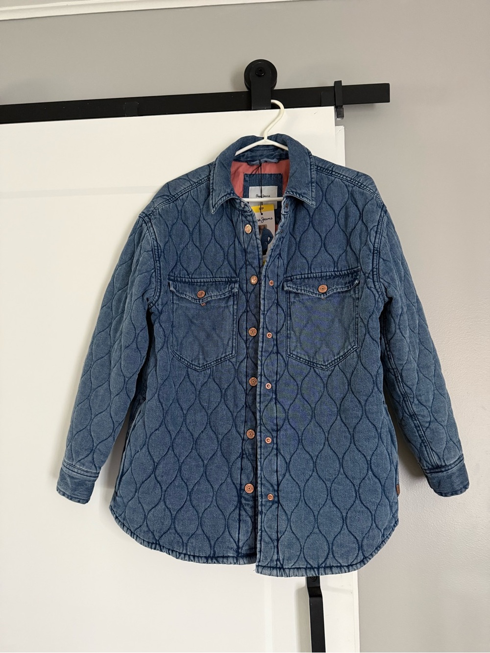 Pepe Jeans Blue Quilted Denim Button-Up Jacket